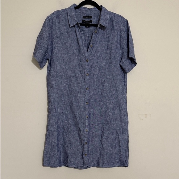 Tahari Dresses & Skirts - Tahari Casual Blue Button Down Shirt dress chambray linen women L beach vacation